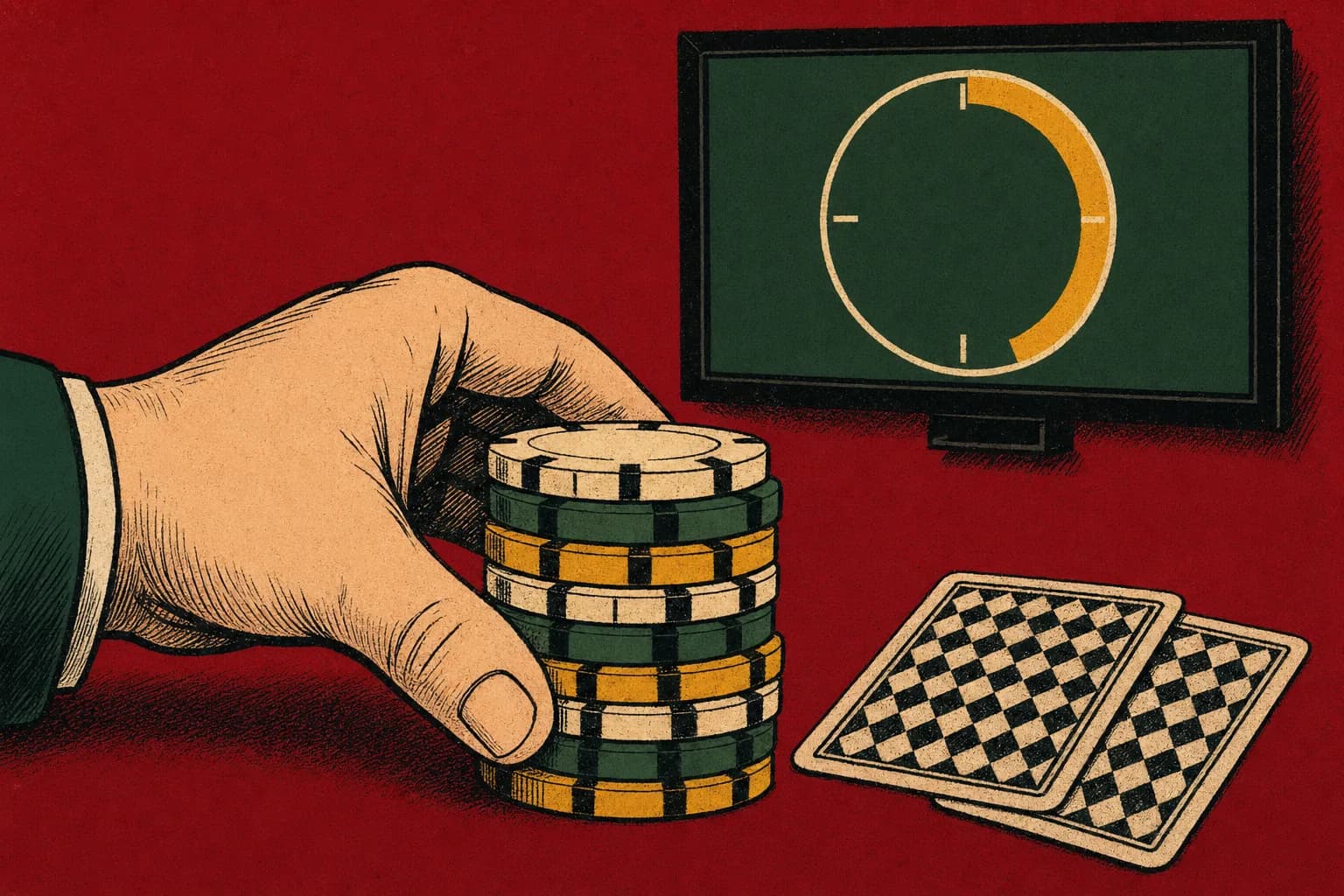 A poker tournament clock on a TV display showing blind levels and prize pool